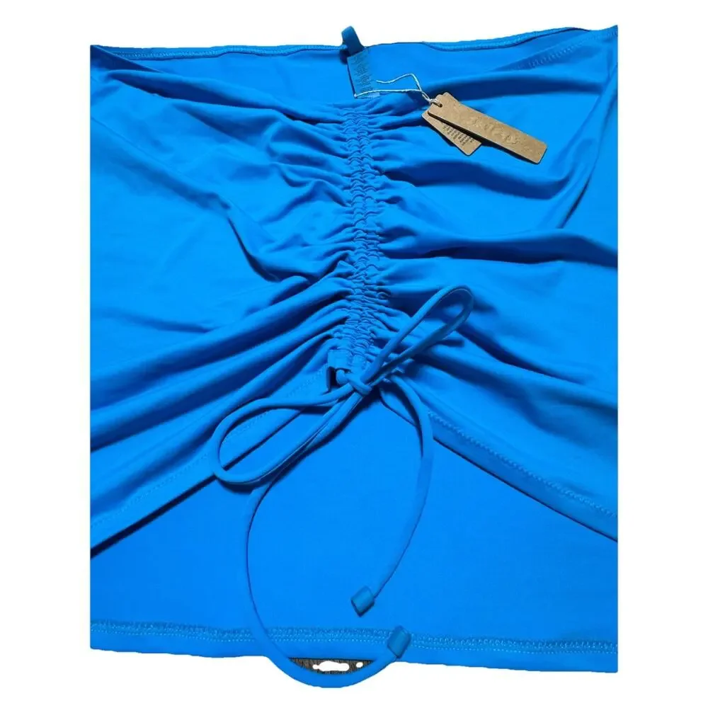 Skims Ruched Mini Skirt Womens Sz 4X Blue Nylon Stretch Pull On Swimwear Beach